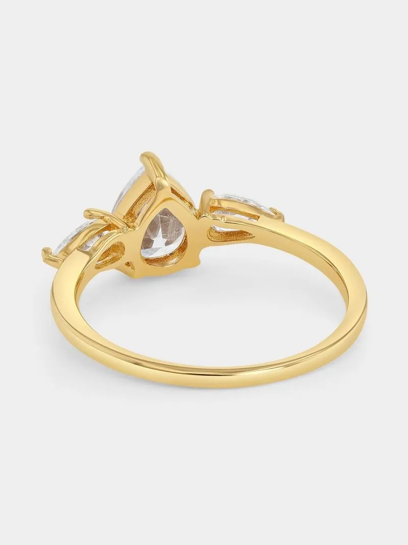 Gold Plated Sterling Silver Cubic Zirconia Pear Trilogy Ring