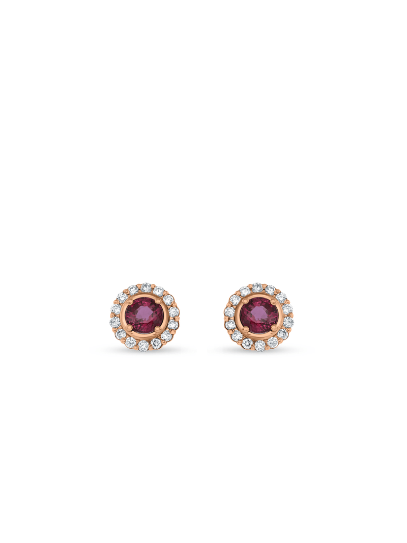 Rose Gold 0.69ct Natural Ruby & Diamond Halo Women’s Stud Earrings