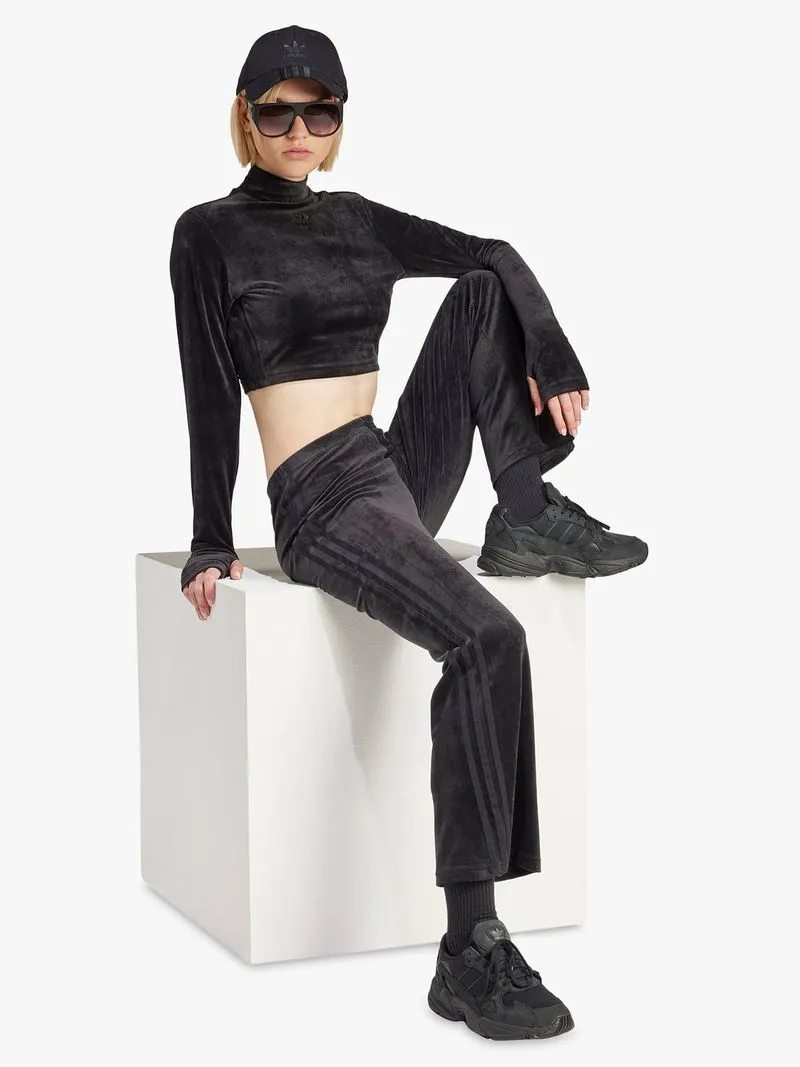 adidas Originals Women's Crushed Velvet Black Flare Pants