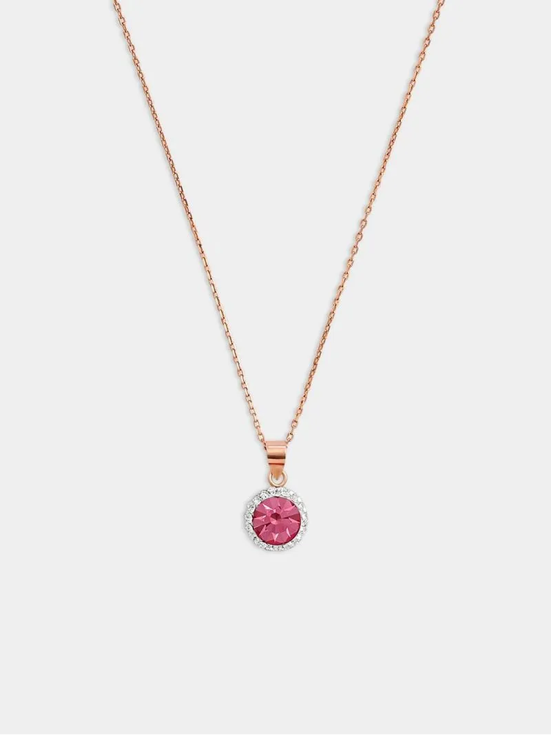 Rose Gold & Sterling Silver Pink Crystal Women’s Halo Pendant on chain