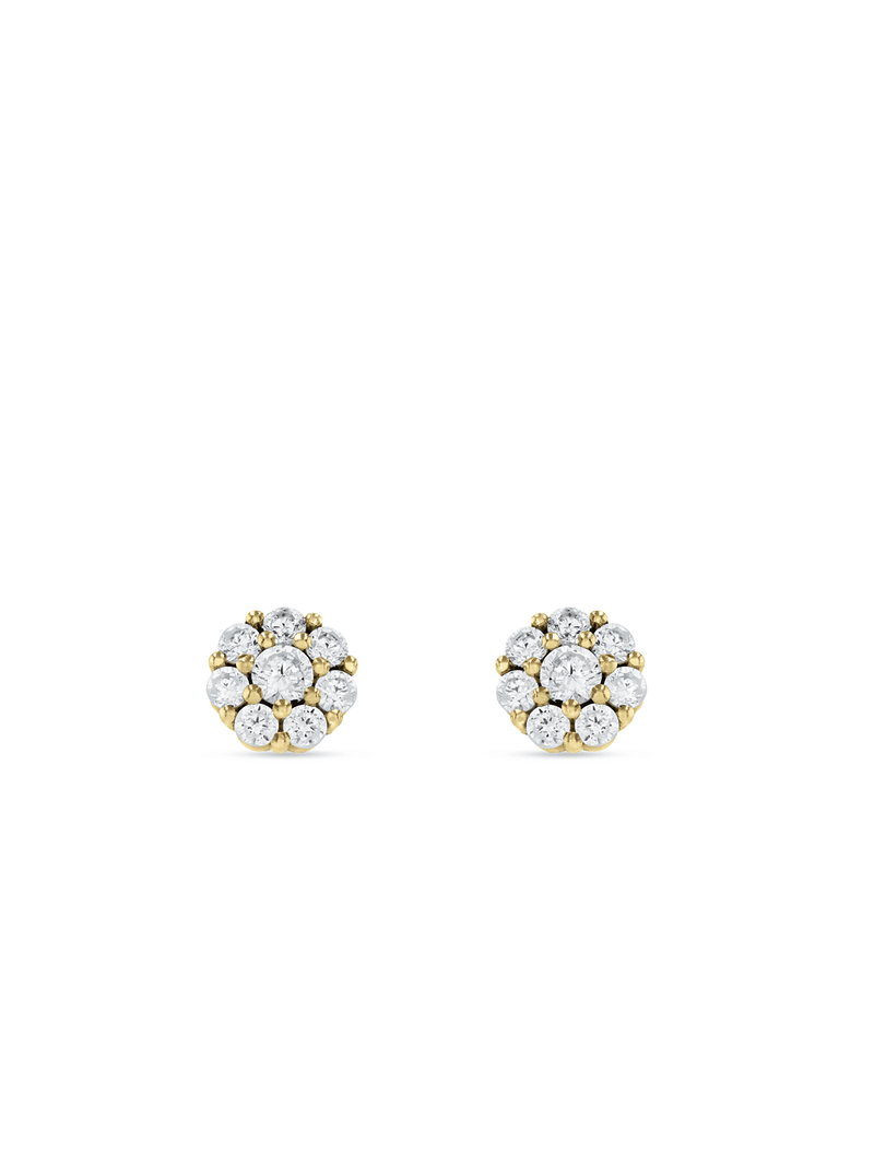 Yellow Gold & Sterling Silver, Cubic Zirconia Halo Stud Earrings