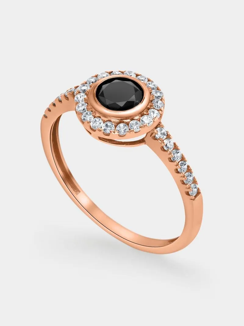 Rose Gold,Black & White Cubic Zirconia Halo Ring