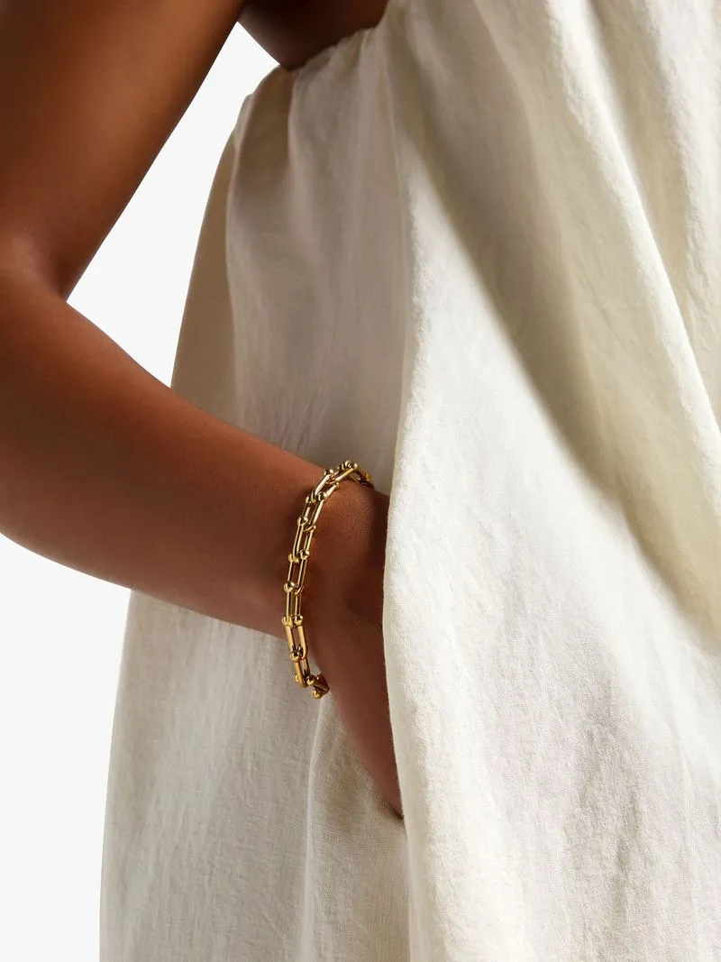18ct Gold Plated Waterproof Stainless Steel 7mm Horse Shoe Link Bracelet
