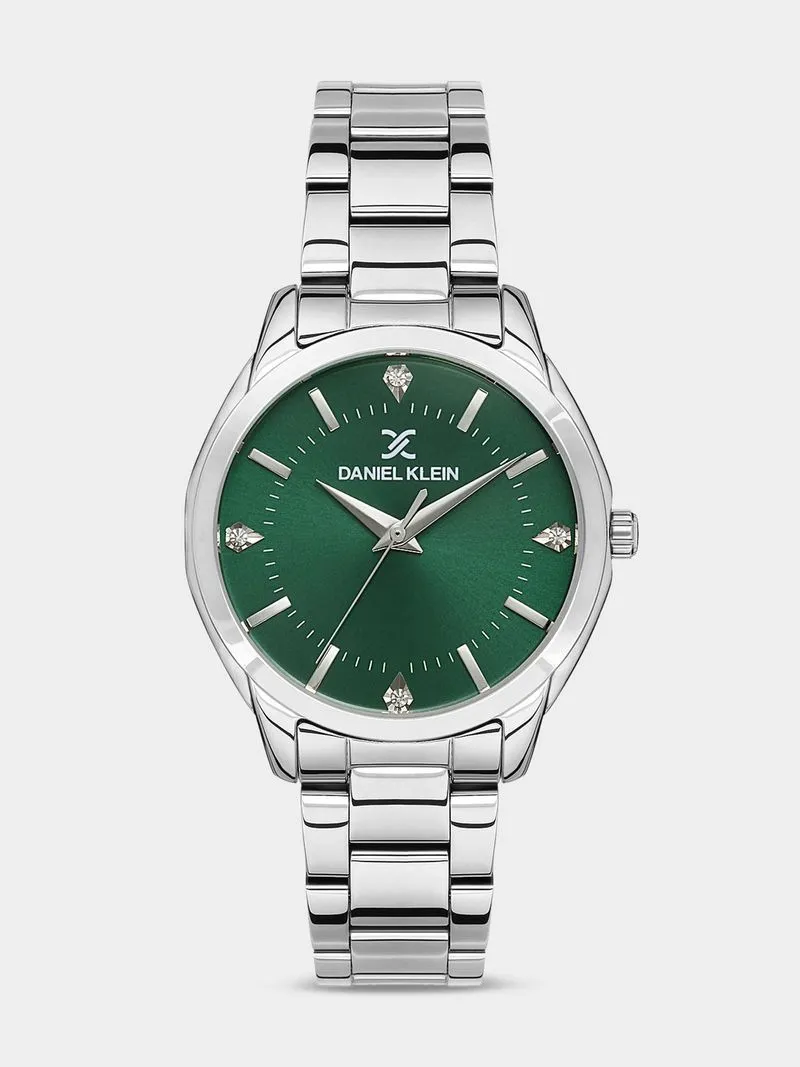 Daniel Klein Silver Plated Green Dial Stainless Steel Bracelet Watch