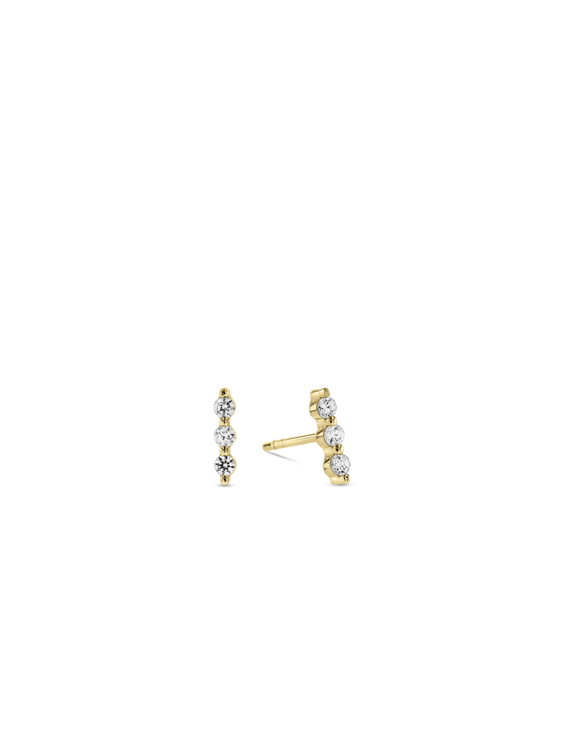 Gold-Toned Sterling Silver & Cubic Zirconia Trilogy Stud Earring