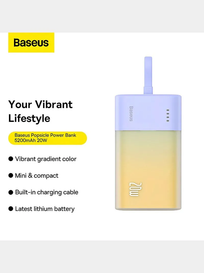 Baseus Popsicle Series Type-C 20W Fast Charging Power Bank 5200mAh