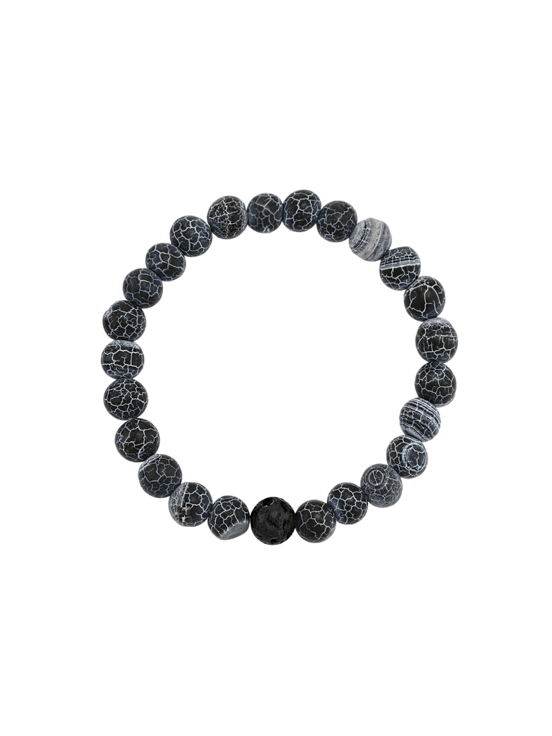 2-Pack Matt Black & Blue Marble Elastic Rope Beaded Bracelet Set
