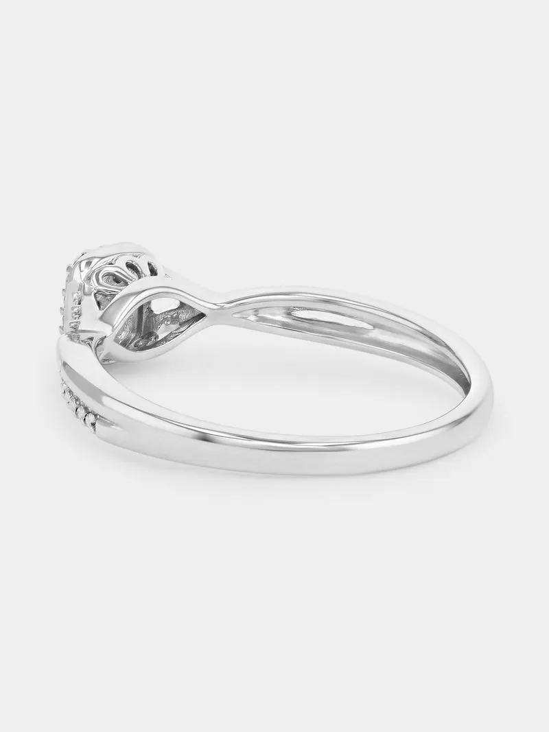 Sterling Silver Lab Grown Diamond Emerald Halo Twist Ring