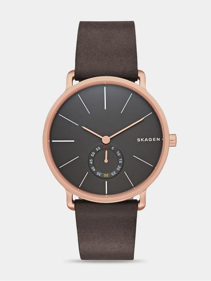 Skagen Men's Hagen Rose Gold Plated Stainless Steel & Dark Brown Leather Watch