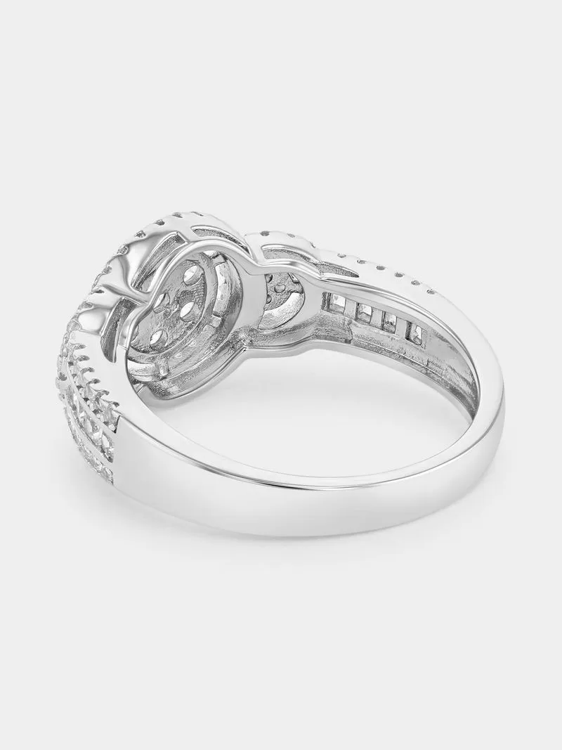 Sterling Silver Diamond & Created Sapphire Round Cluster Trio Ring