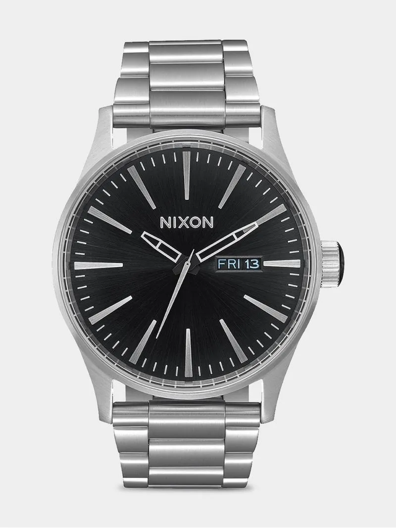 Nixon Men's Sentry Stainless Steel Black Sunray & Silver Plated Watch