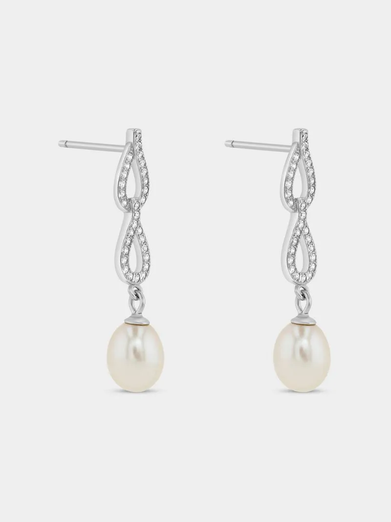 Sterling Silver Freshwater Pearl Double Tear Drop Earrings