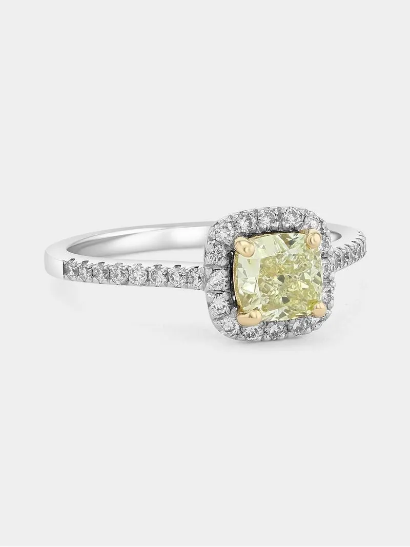 White Gold 1.02ct Yellow Lab Grown Diamond Women’s Cushion Halo Ring