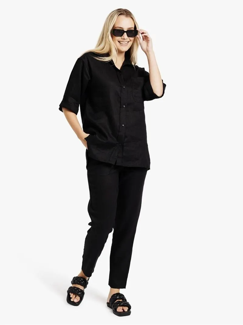 Women's Me&B The Ultimate Black Tapered Leg Linen Pants