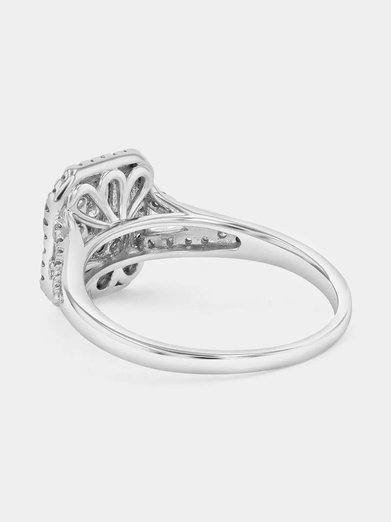 White Gold 0.50ct Diamond Rectangle Cluster Double Halo Ring