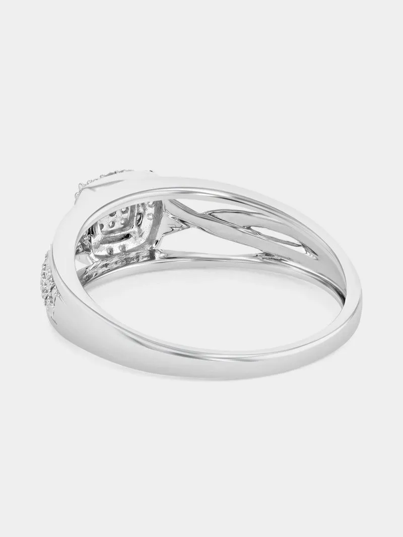 Sterling Silver Lab Grown Diamond Cushion Halo Twist Ring
