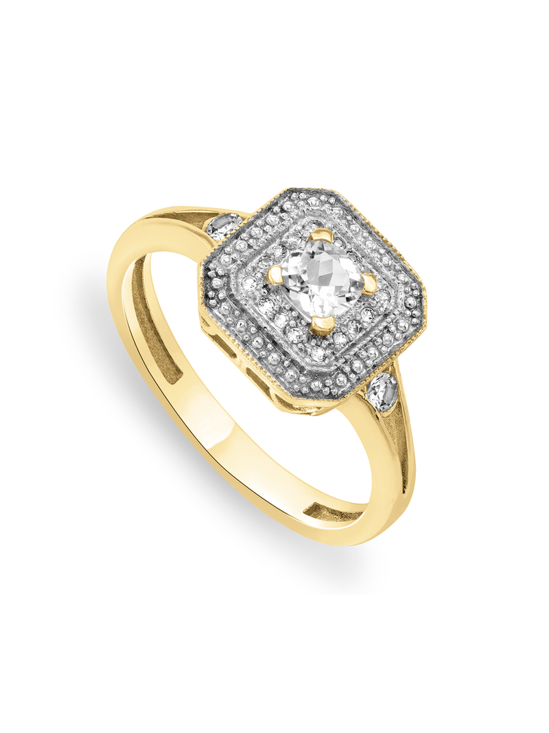 Yellow Gold & Sterling Silver Created Sapphire & Diamond Cushion Milan Women’s Ring