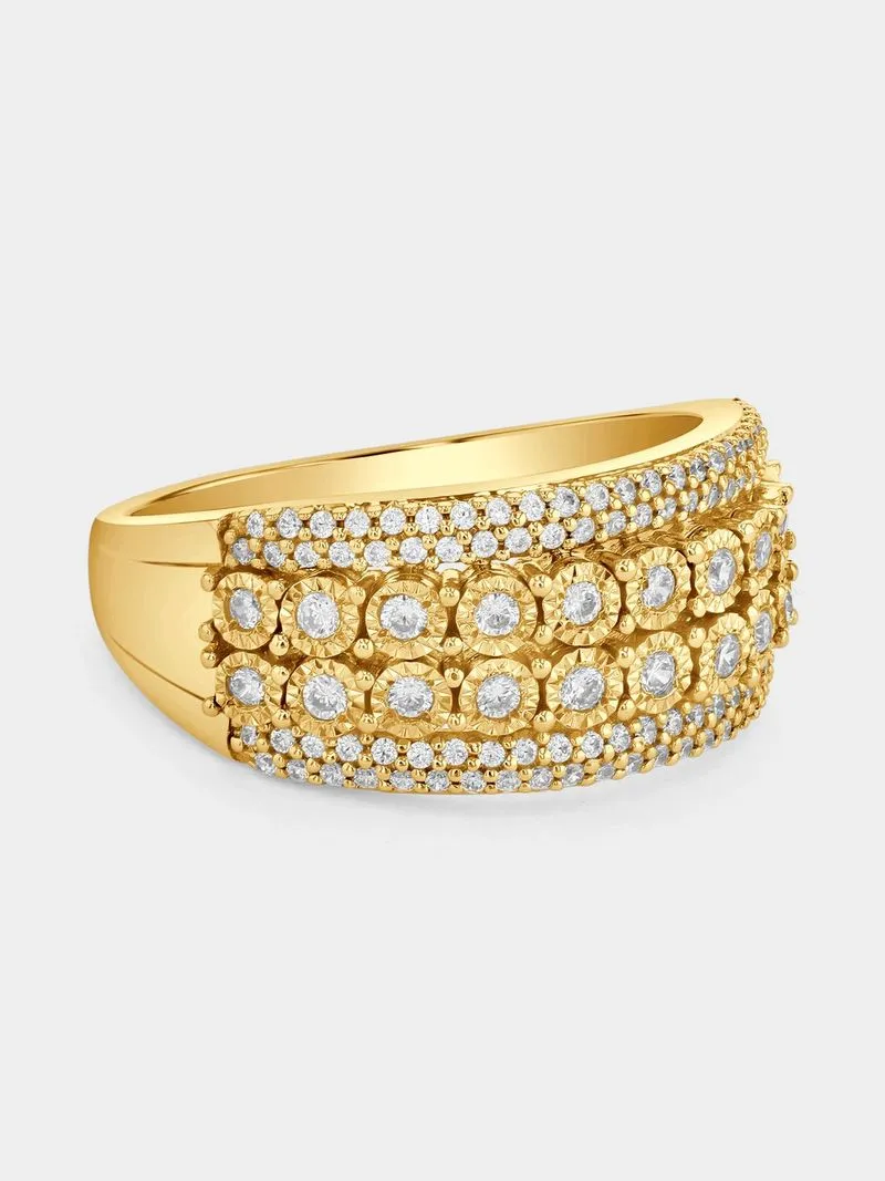 Yellow Gold 0.50ct Diamond Double Row Illusion Ring