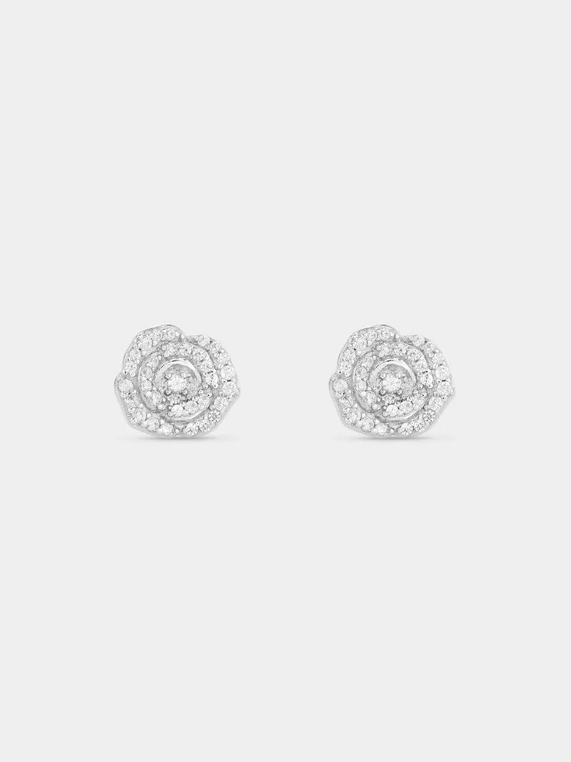 Sterling Silver Cubic Zirconia Rose Stud Earrings