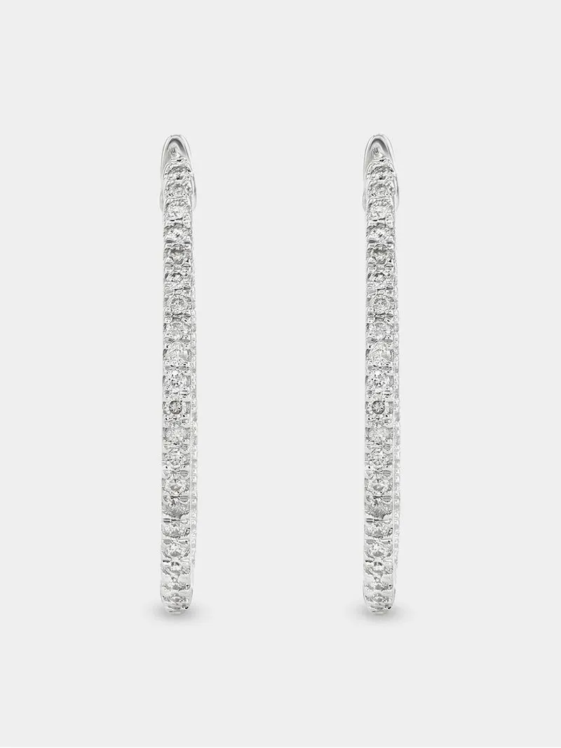 White Gold 0.45ct Lab Grown Diamond Women’s Oval Double Sided Hoop Earrings