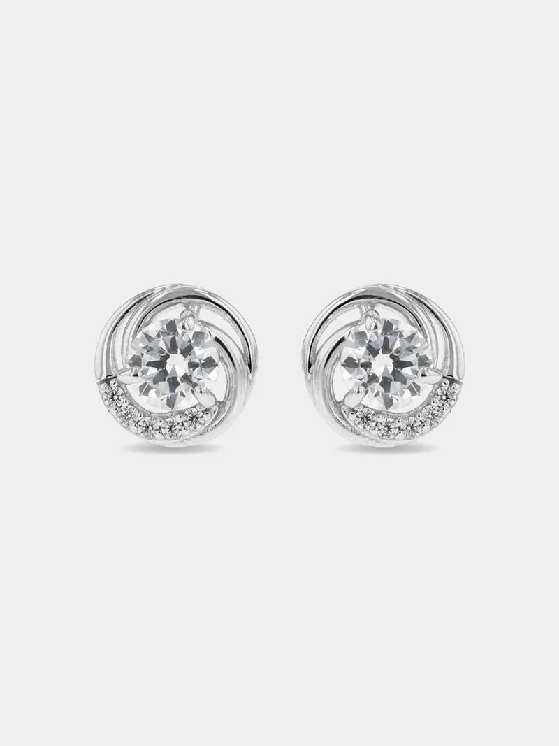 Sterling Silver Cubic Zirconia Women's Curved Solitaire Stud Earrings