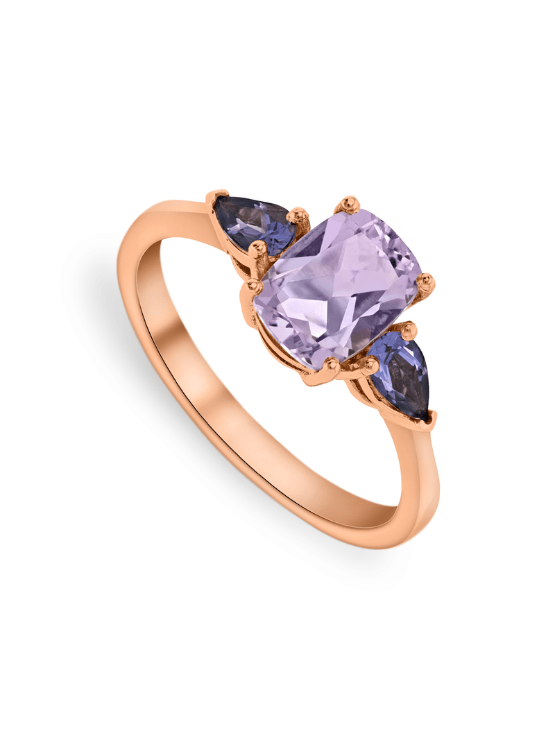Rose Gold Amethyst & Iolite Trilogy Women’s Ring