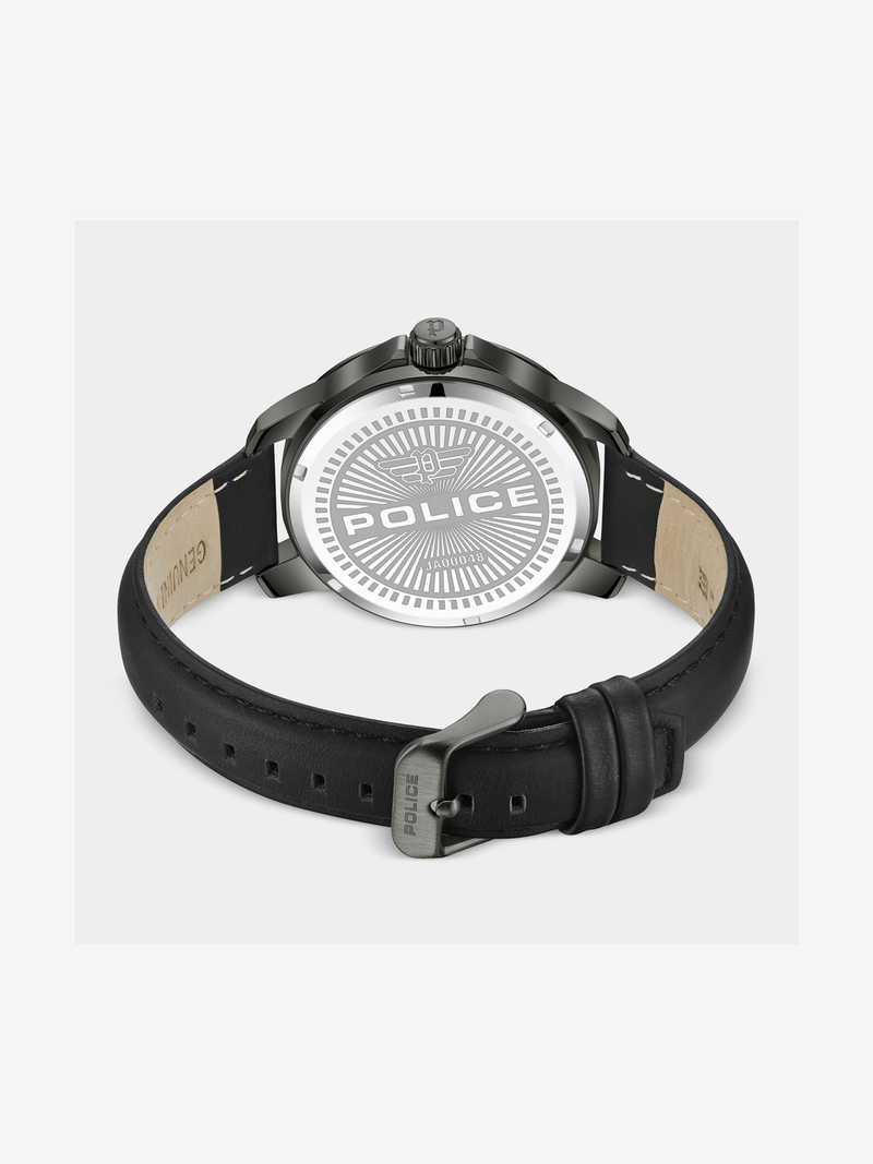 Police Mensor Gunmetal Plated Black Dial Black Leather Watch