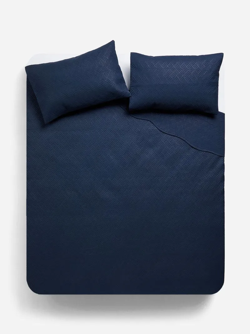 Jet Home Dark Blue Ultrasonic Quilt 3 Piece Comforter Set