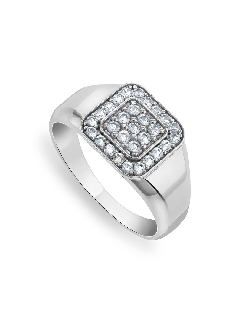 Sterling Silver & Created Sapphire Men's Bling Dress Ring