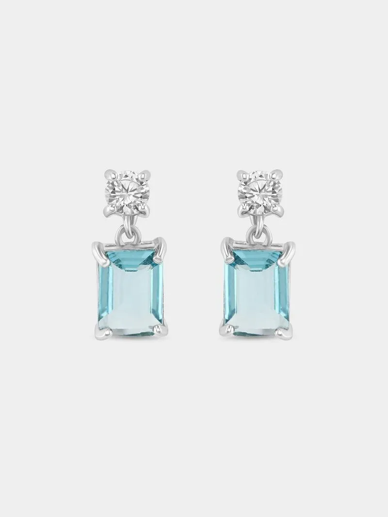 Sterling Silver Aquamarine Cubic Zirconia Drop Earrings
