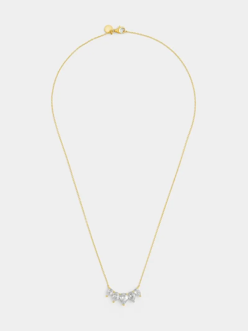 Gold Plated Sterling Silver Cubic Zirconia Pear Quintet Necklace