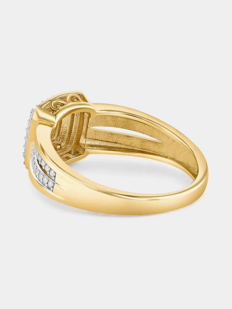 Yellow Gold Diamond & Created Sapphire Cushion Double Halo Ring