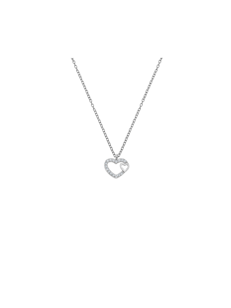 Miss Swiss Sterling Silver Cubic Zirconia Open Double Heart Pendant Necklace