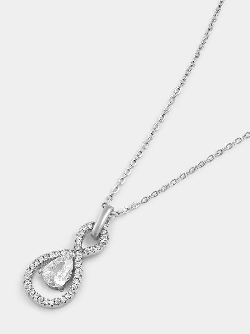 Sterling Silver Cubic Zirconia Pear Solitaire Infinity Pendant Off Chain