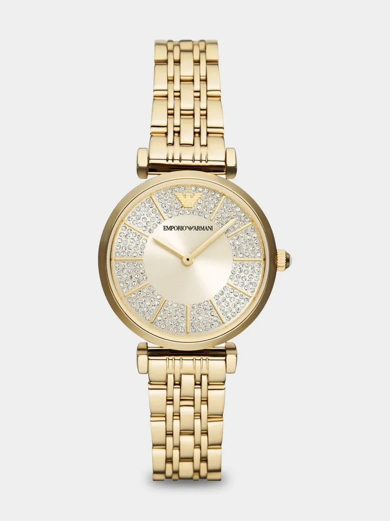 Emporio Armani Eggshell Dial Gold Plated Stainless Steel Bracelet Watch