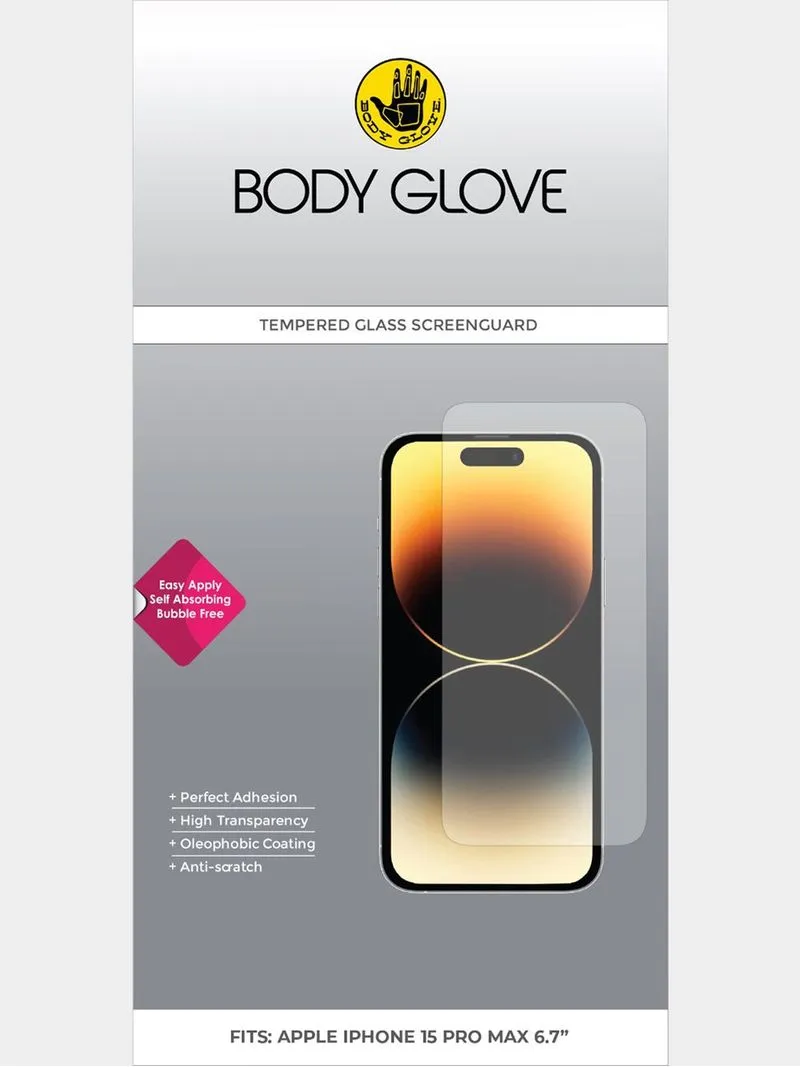 Body Glove Tempered Glass Screen Protector – Apple iPhone 15 Pro Max Clear