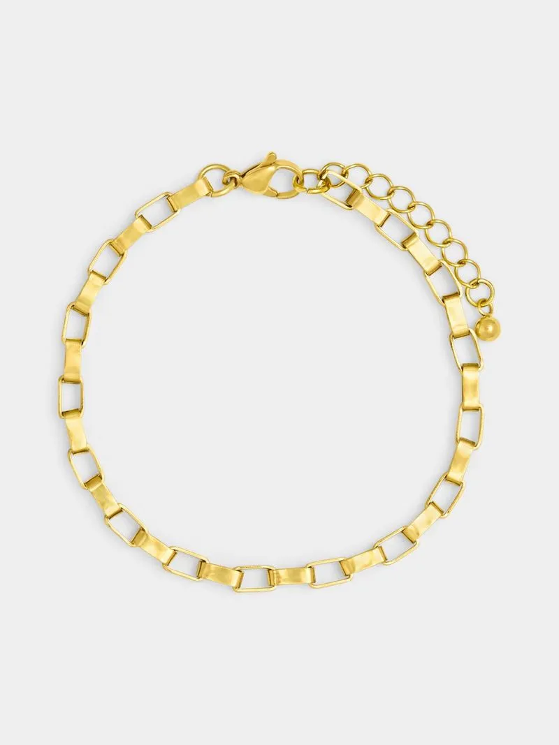 18ct Gold Plated Waterproof Stainless Steel Box Bracelet