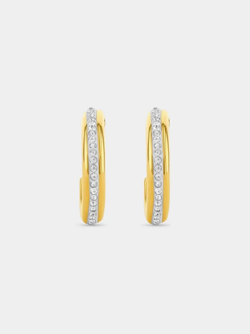 Tempo Jewellery Gold Plated Stainless Steel Cubic Zirconia Channel Half Hoop Earrings