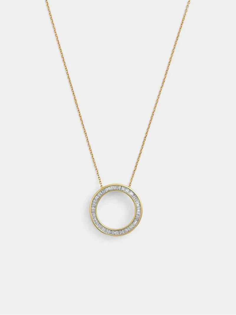 Yellow Gold 0.25ct Diamond Baguette-Cut Circle Pendant