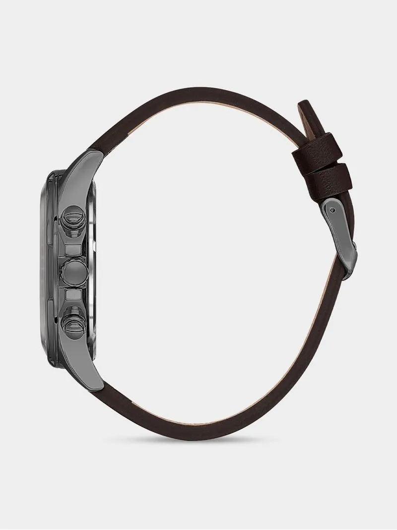 Daniel Klein Gunmetal Plated Brown Leather Chronographic Watch
