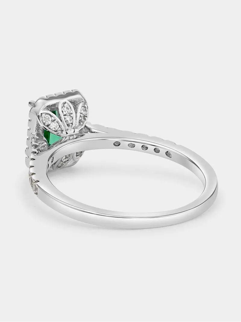 Sterling Silver Green Cubic Zirconia Emerald-Cut Ring