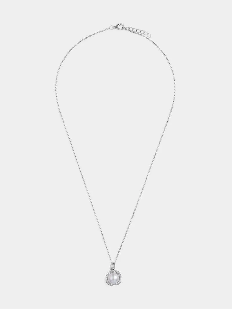Sterling Silver Grey Freshwater Pearl Lily Pad Pendant