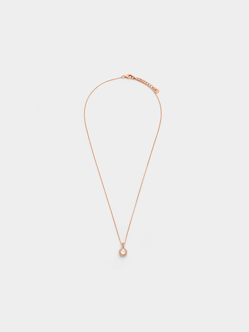 Rose Plated Sterling Silver Morganite Cubic Zirconia Split Halo Pendant