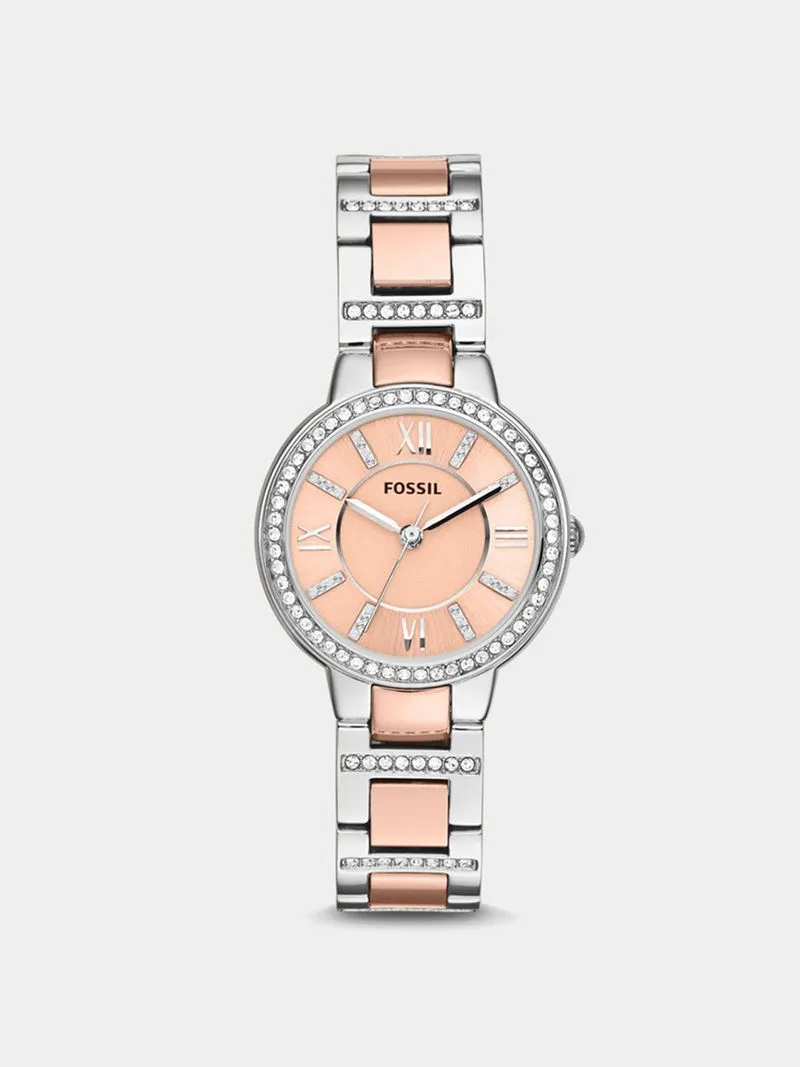 Fossil Ladies Virginia Silver & Rose Tone Bracelet Watch