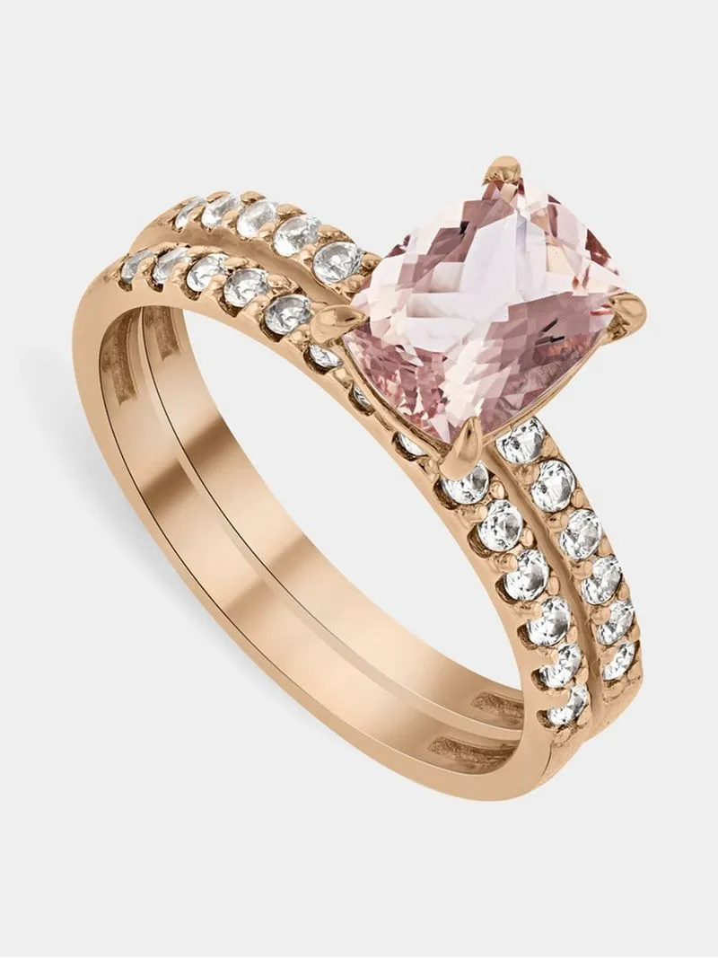 Rose Gold Morganite & Created White Sapphire Cushion Sparkle Ring
