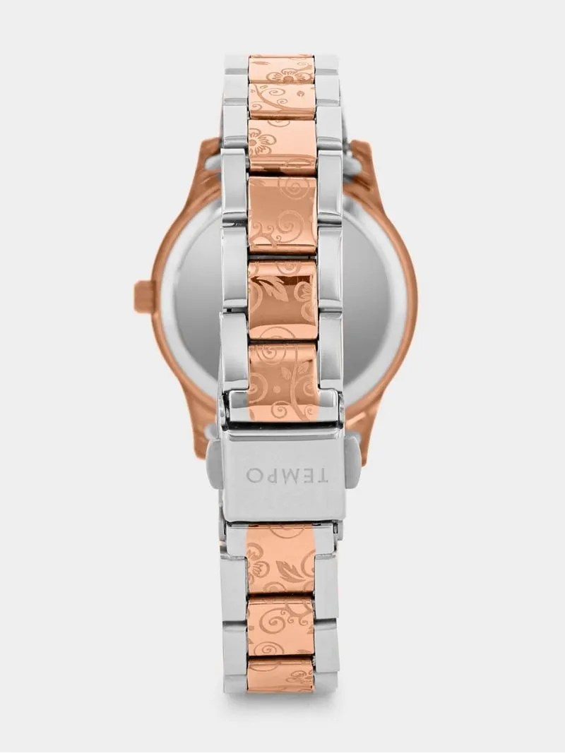 Tempo Women’s Two-Tone Flower Design Bracelet Watch