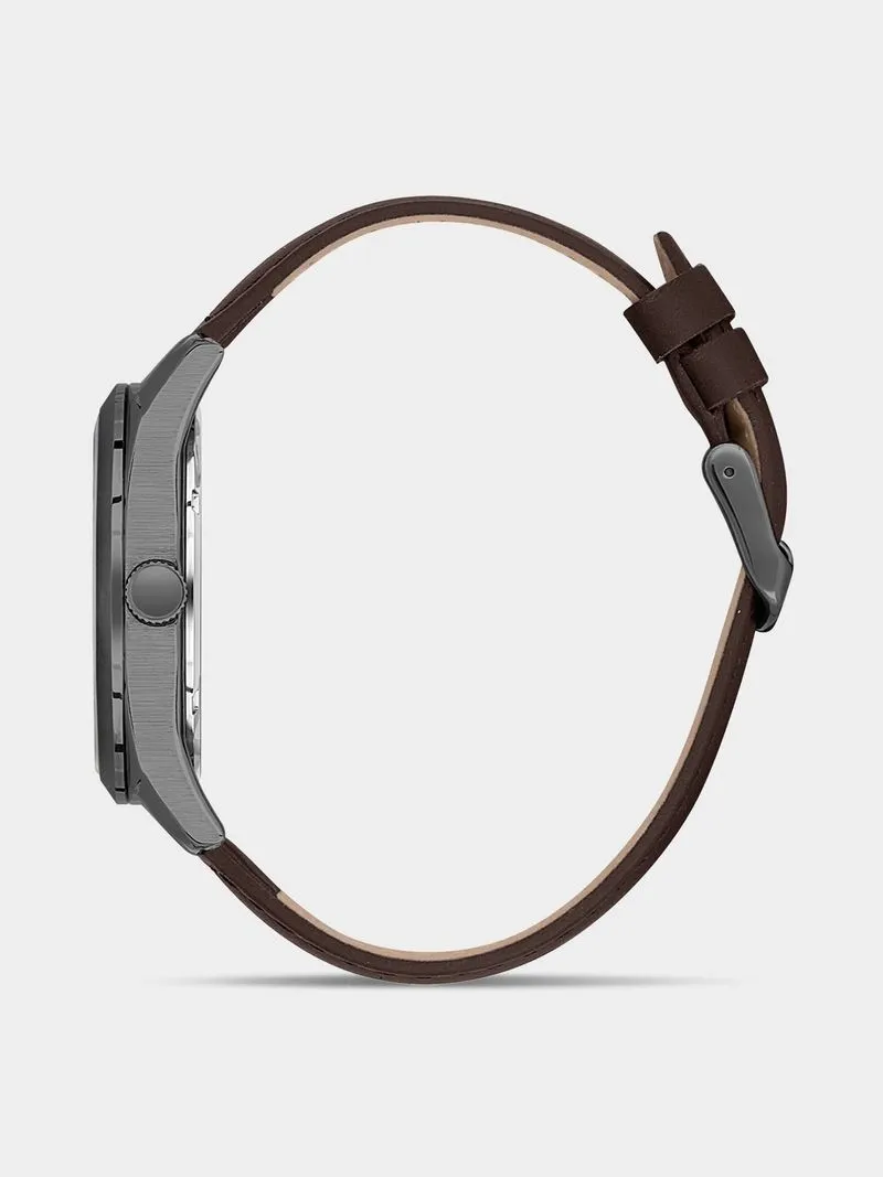 Daniel Klein Gunmetal Plated Blue Dial Brown Leather Watch
