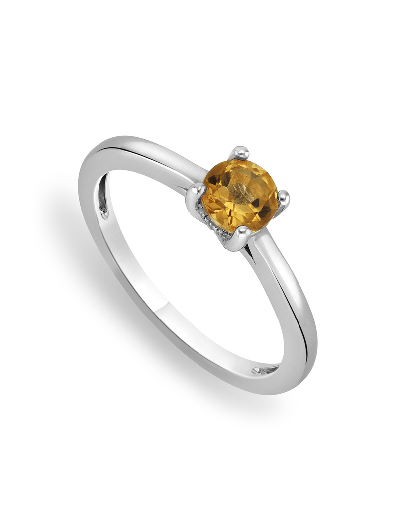 Sterling Silver Diamond & Citrine Birthstone Ring