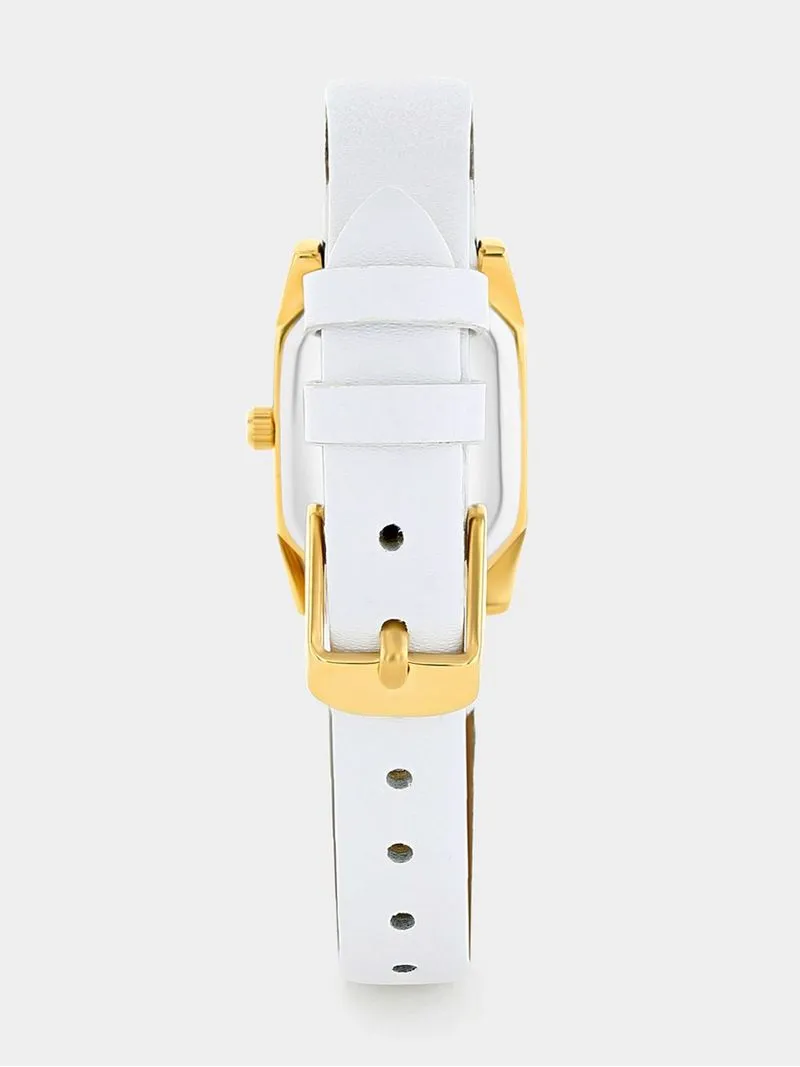 Tempo Women’s Gold Plated White Dial White Leather Watch