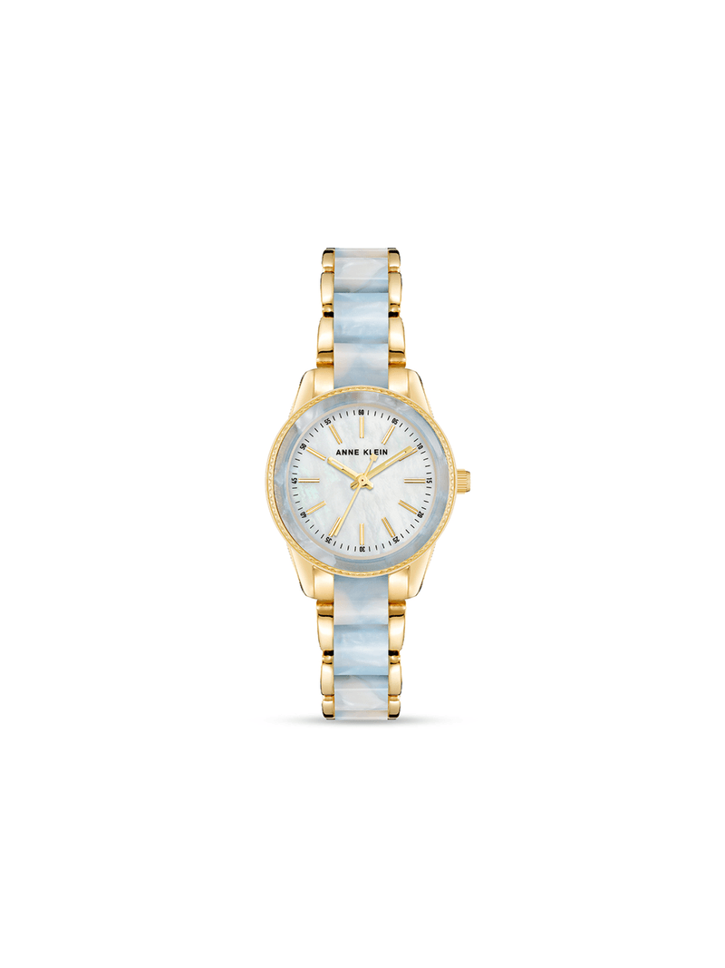 Anne Klein Women's Gold Plated & Light Blue Marble Bracelet Watch
